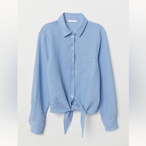 H&M Blue Striped Tie-Front Blouse